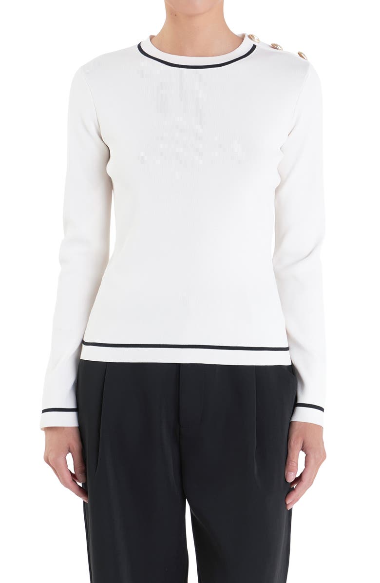 English Factory Stripe Rib Sweater, Alternate, color, Off White/ Black