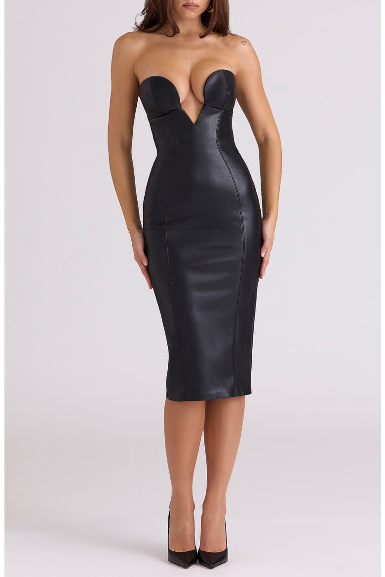 Shia Black Faux Leather Strapless Body-Con Dress, Main, color, BLACK
