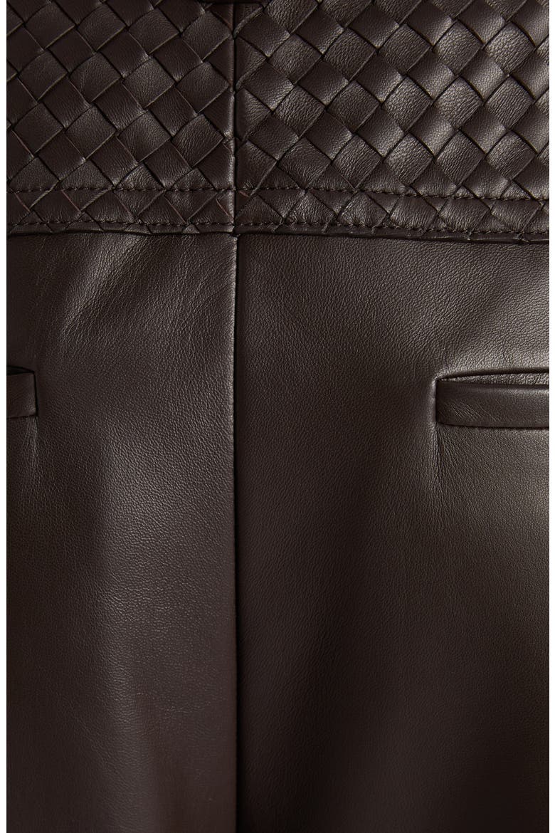 Intrecciato Panel Leather Trousers, Alternate, color, 2608 DARK CARRUBO
