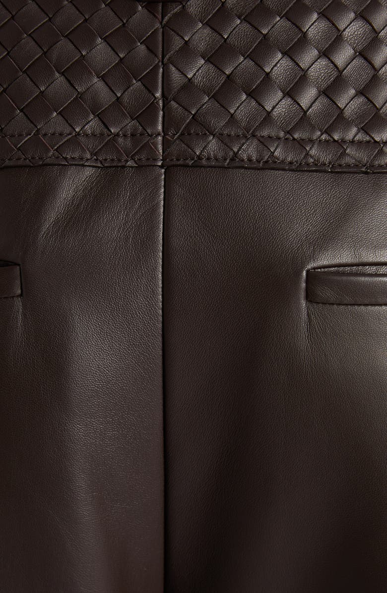 Bottega Veneta Intrecciato Panel Leather Trousers, Alternate, color, 2608 Dark Carrubo
