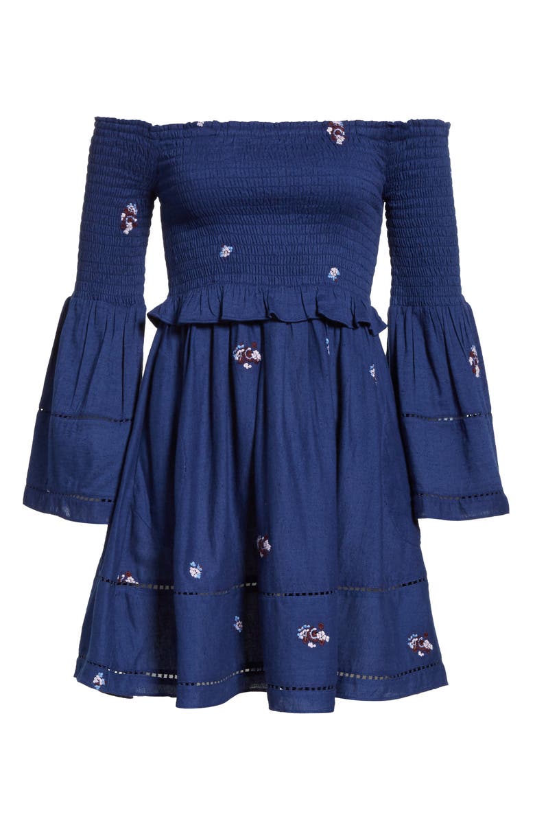 Free People Counting Daisies Embroidered Off the Shoulder Dress, Alternate, color,