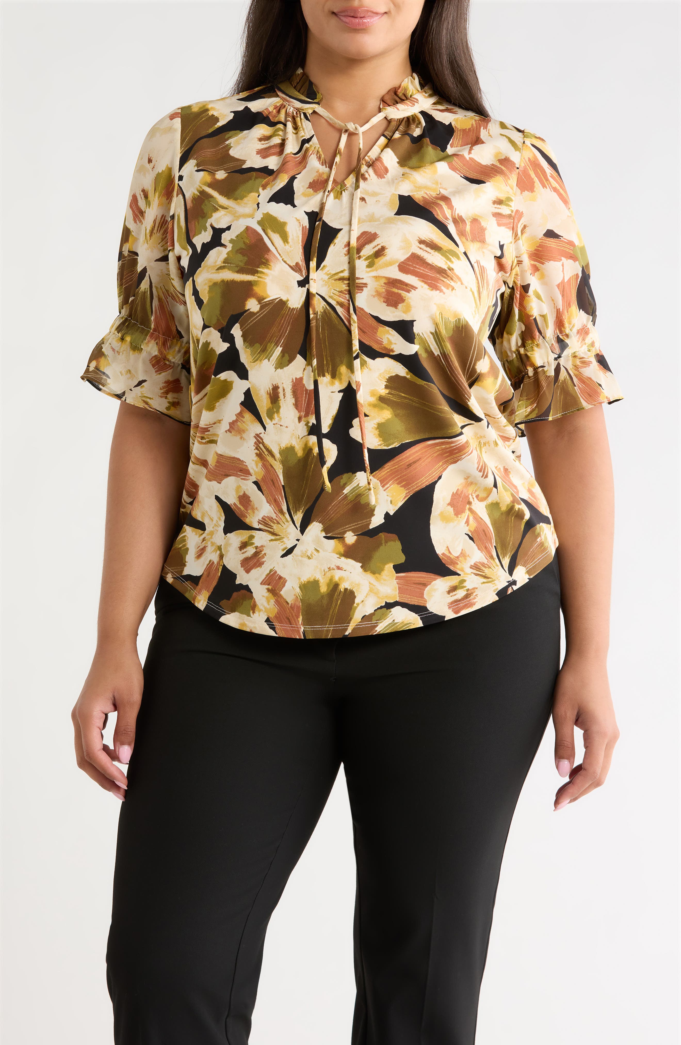 Floral Mixed Media Peasant Top