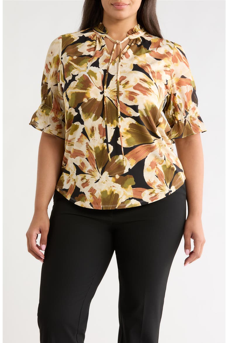 Floral Mixed Media Peasant Top, Main, color, ANNE BLACK MULTI