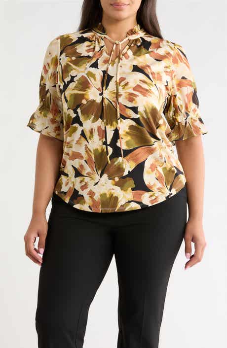 Floral Mixed Media Peasant Top