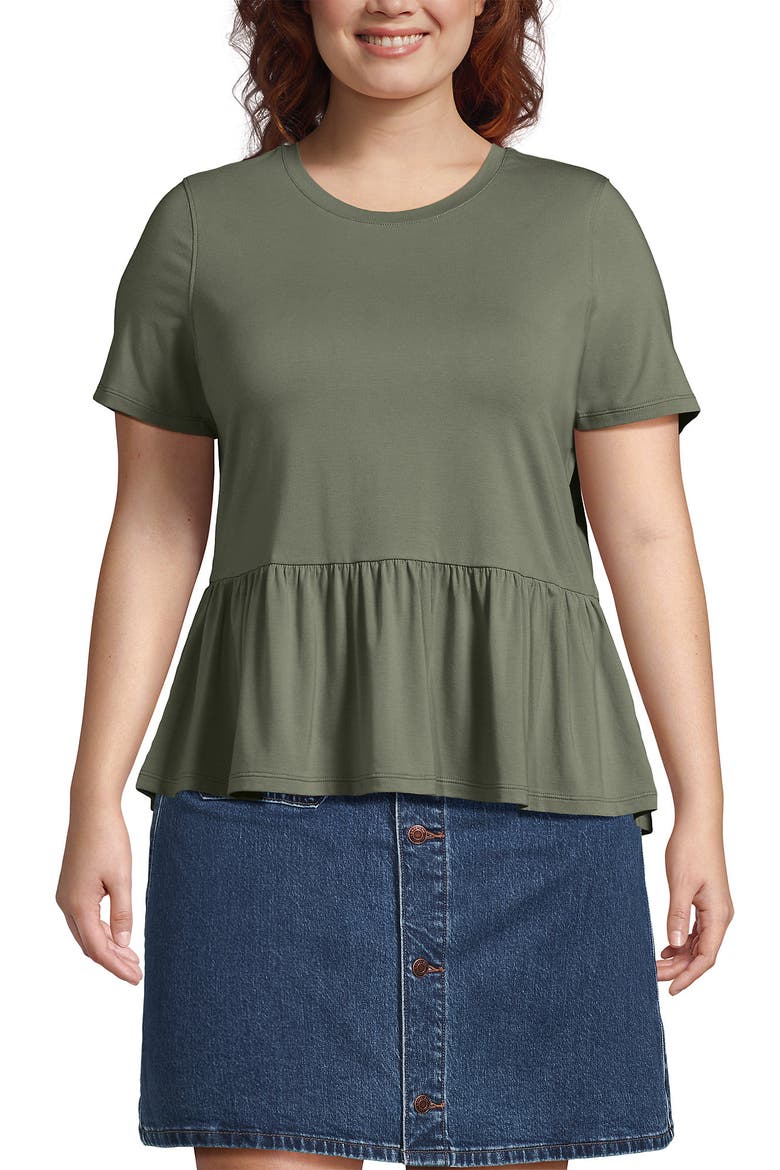 Plus Size Short Sleeve Lightweight Jersey Crew Neck Peplum Tee, Main, color, Sage