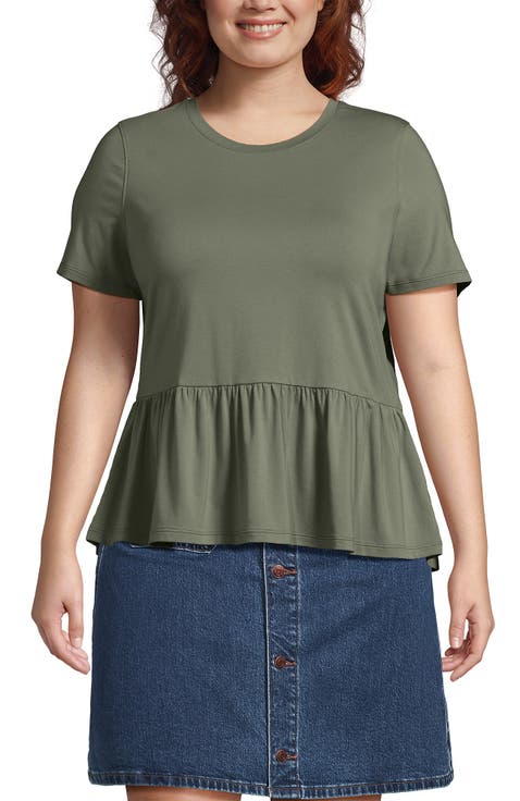 Plus Size Short Sleeve Lightweight Jersey Crew Neck Peplum Tee