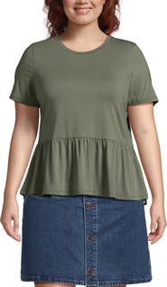 Lands' End Plus Size Short Sleeve Lightweight Jersey Crew Neck Peplum Tee