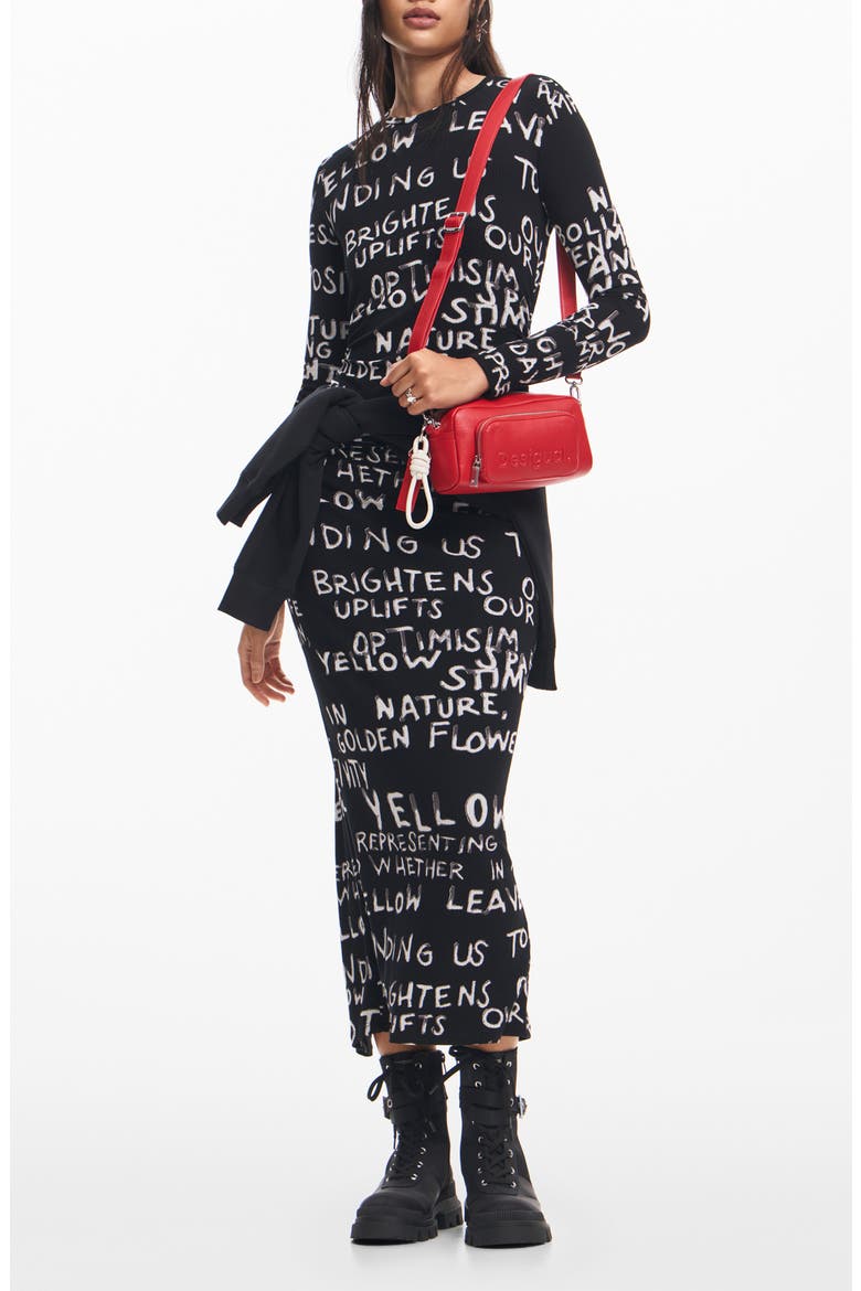 Hesian Long Sleeve Rib Body-Con Maxi Dress, Main, color, BLACK
