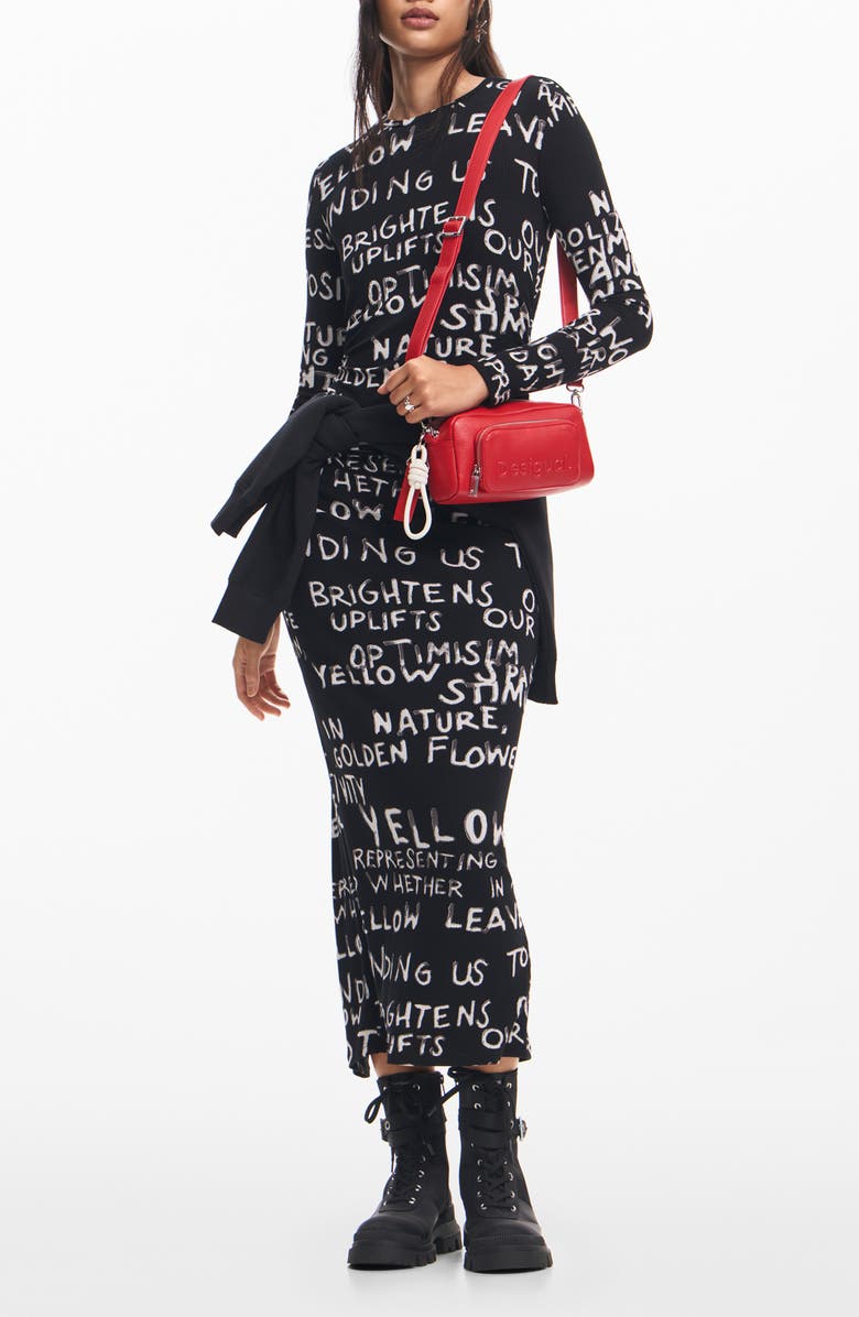 Desigual Hesian Long Sleeve Rib Body-Con Maxi Dress, Main, color,