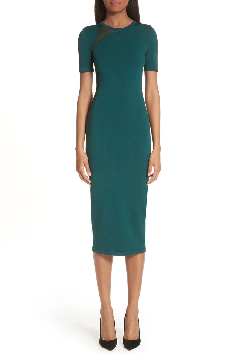 CUSHNIE et Ochs Sheer Panel Inset Knit Dress, Main, color,