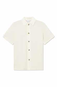 Les Deux Axel Pointelle Short Sleeve Organic Cotton Button-Up Shirt