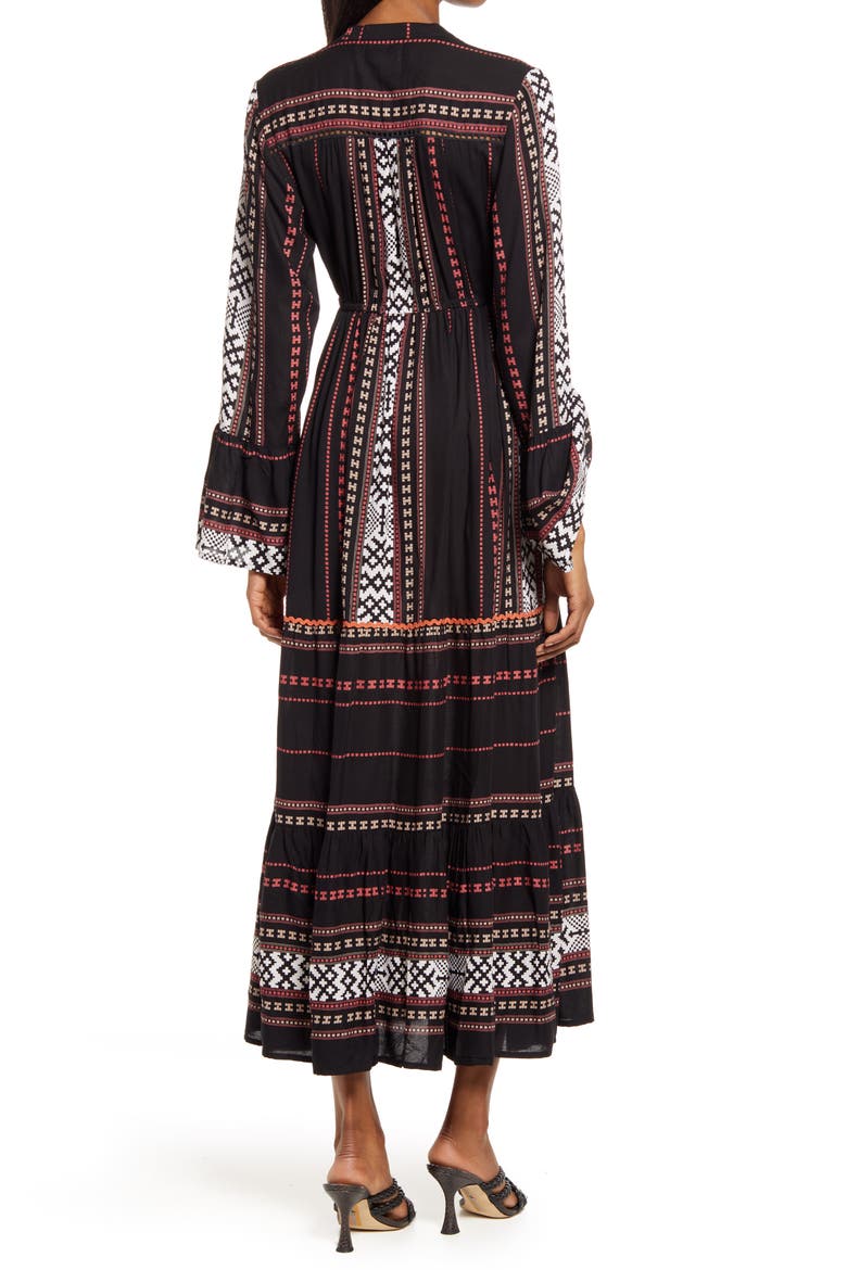 Hudson Southwest Border Print Long Sleeve Maxi Dress, Alternate, color, BLACK