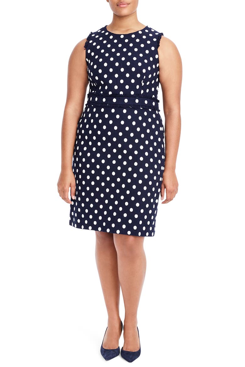 Spot Tweed Sheath Dress, Alternate, color, NAVY IVORY