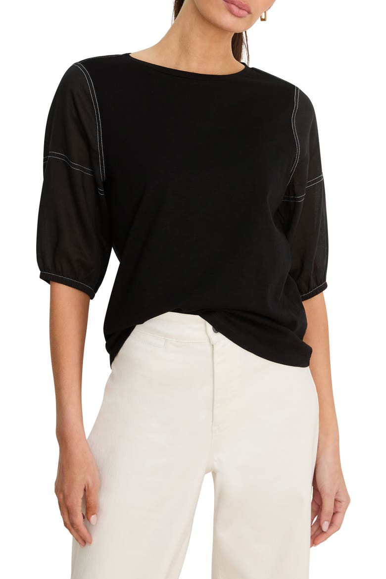 Puff Sleeve Cotton T-shirt, Main, color, BLACK ONYX