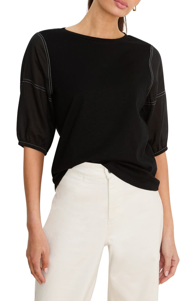 NZT by NIC+ZOE Puff Sleeve Cotton T-shirt, Main, color, Black Onyx