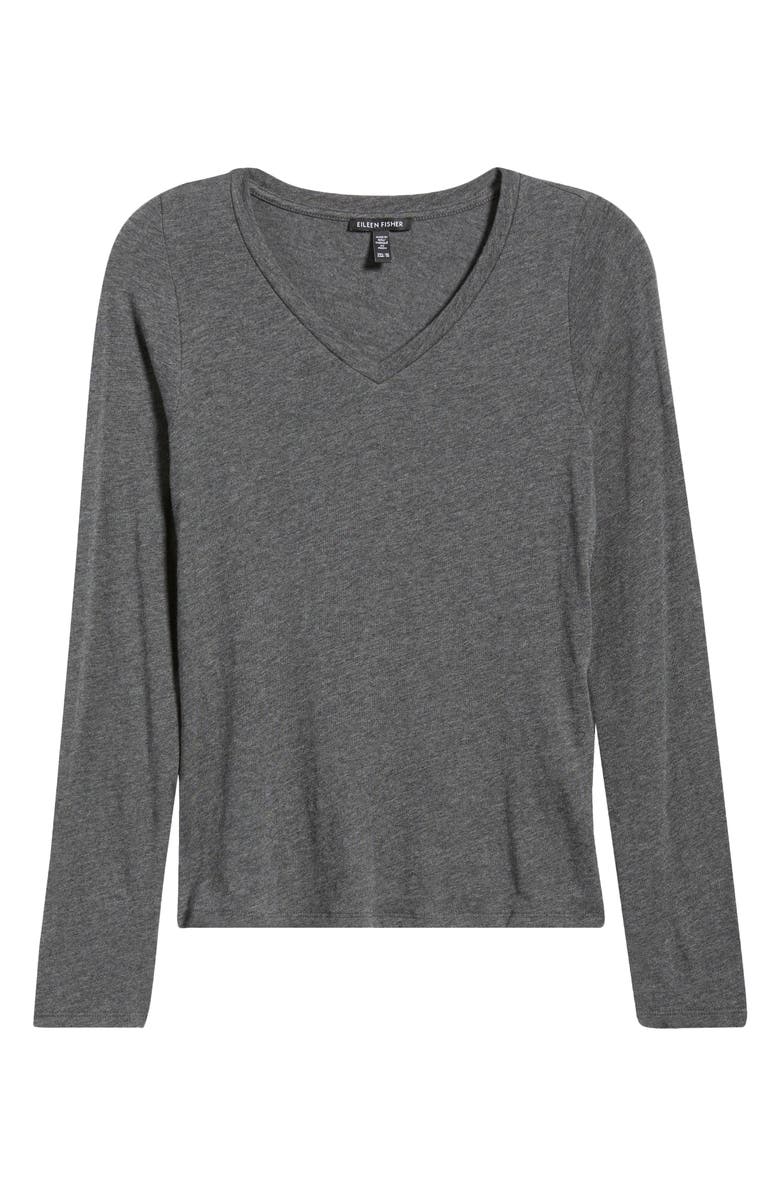 Eileen Fisher V-Neck Long Sleeve T-Shirt, Alternate, color, Charcoal