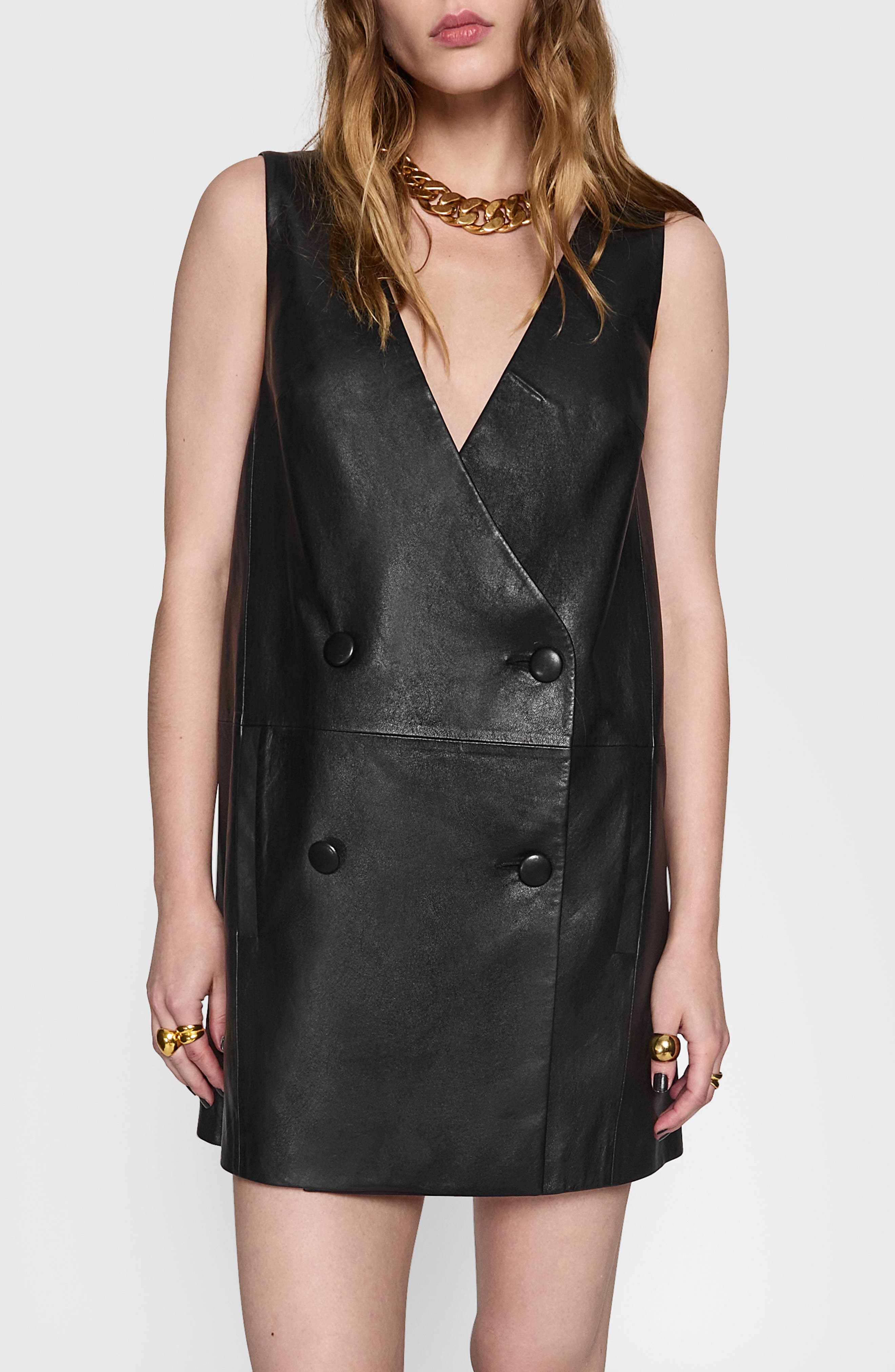 Zadig & Voltaire Rasha Sleeveless Crinkled Leather Minidress 