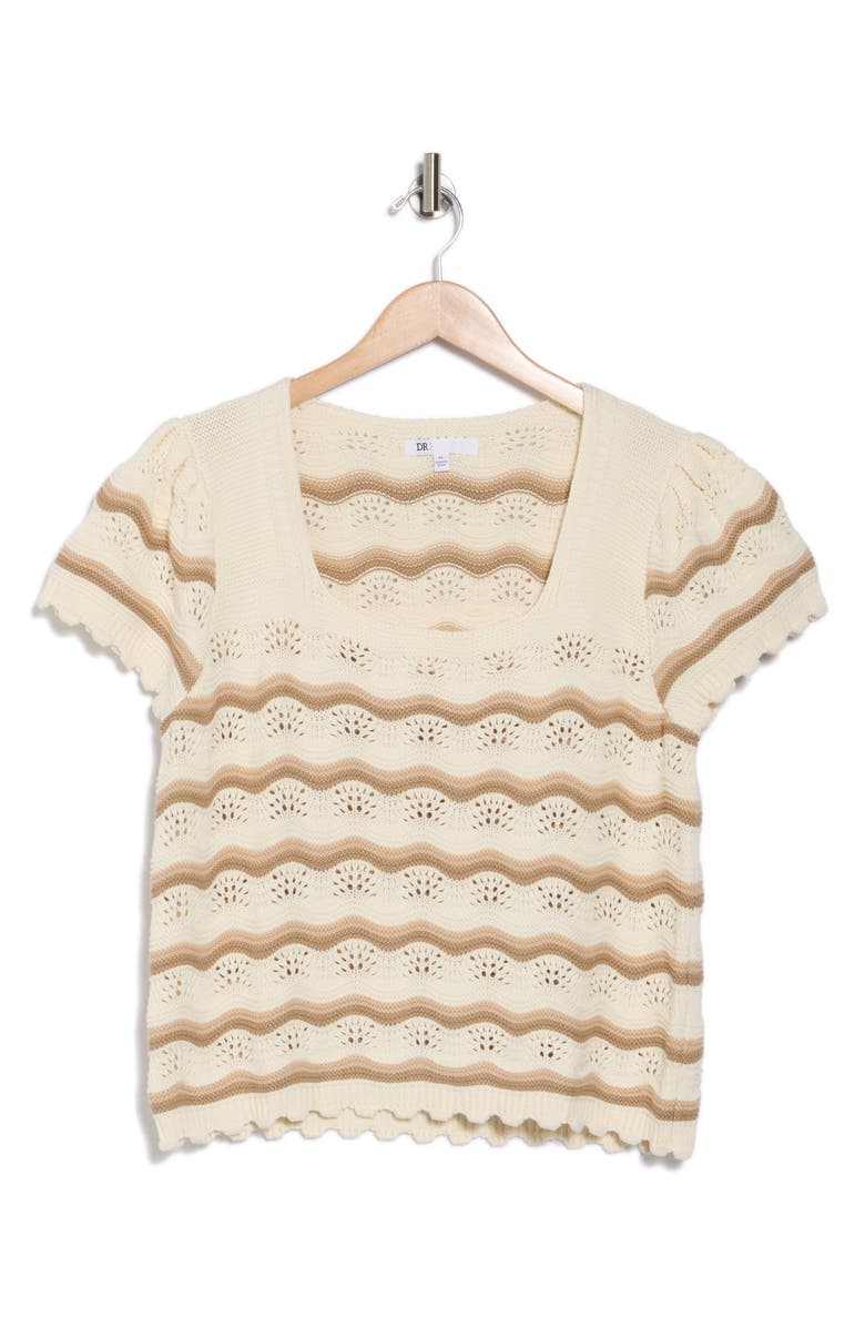 DR2 by Daniel Rainn Cotton Wavy Stripe Short Sleeve Sweater, Alternate, color, Tan