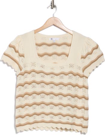 Wavy Stripe Short Sleeve Crop Sweater