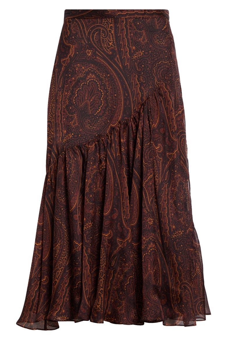 Paisley Print Asymmetric Silk Skirt, Main, color, BLACK/ BORDEAUX