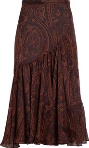 Etro Paisley Print Asymmetric Silk Skirt
