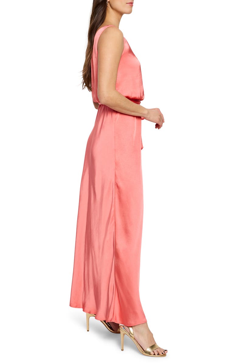 NIC+ZOE Bianca Tie Waist Satin Maxi Dress, Alternate, color, Guava