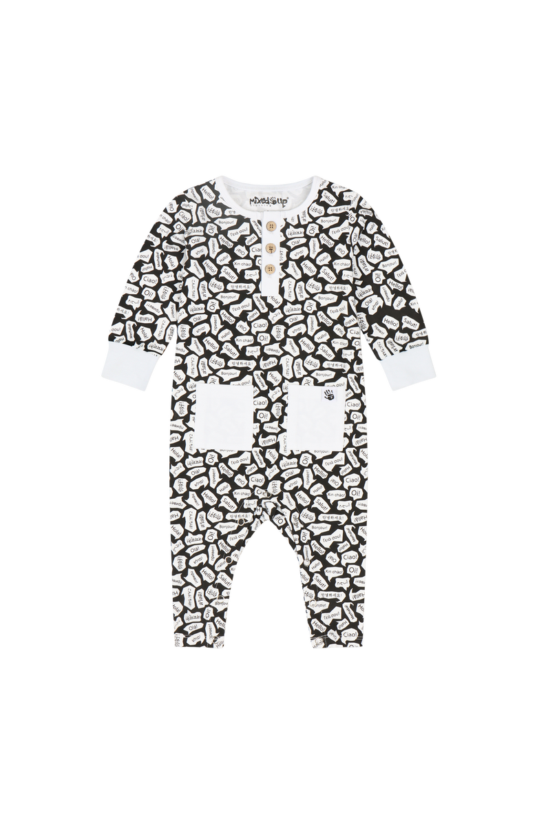 Mixed Up Clothing Baby Jumpsuit Romper, Main, color, Black/White/Hello
