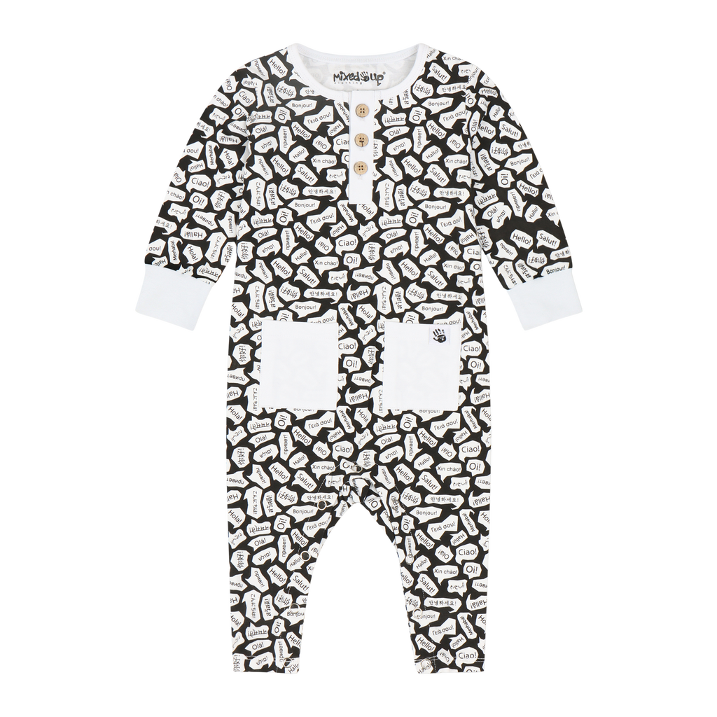 Mixed Up Clothing Baby Jumpsuit Romper in Black/white/hello  product