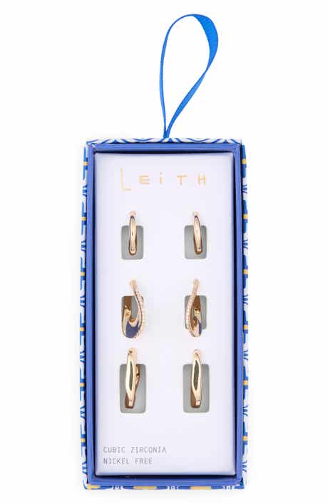 Leith Set of 3 Cubic Zirconia Wavy Huggie Hoop Earrings