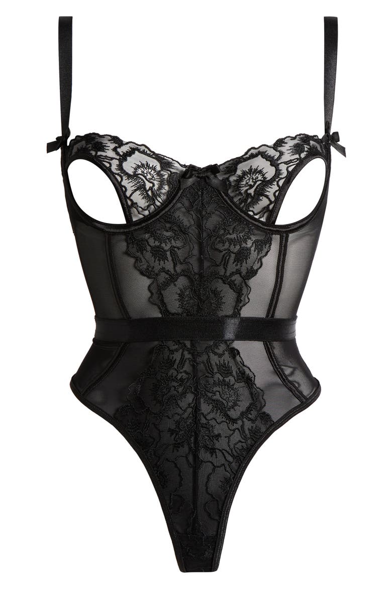 Cutout Underwire Teddy, Alternate, color, BLACK
