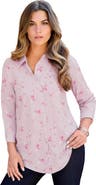 Roaman's Plus Size Kate Long Sleeve Easy Cotton-Blend Button-Front Shirt