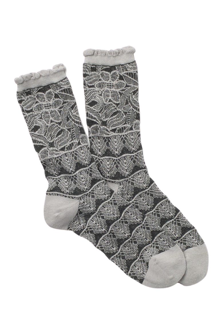 Lace Trellis Crew Socks, Main, color, LIGHT GRAY HEATHER