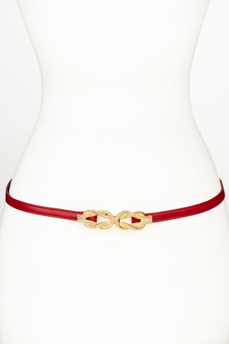 Gold Knot Buckle Leather Belt, Main, color, Red