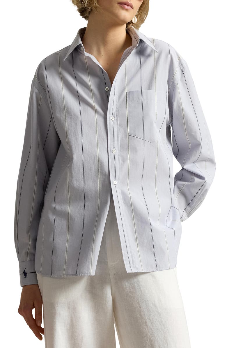 Polo Ralph Lauren Oversize Stripe Button-Up Shirt, Main, color, Light Blue-Cream