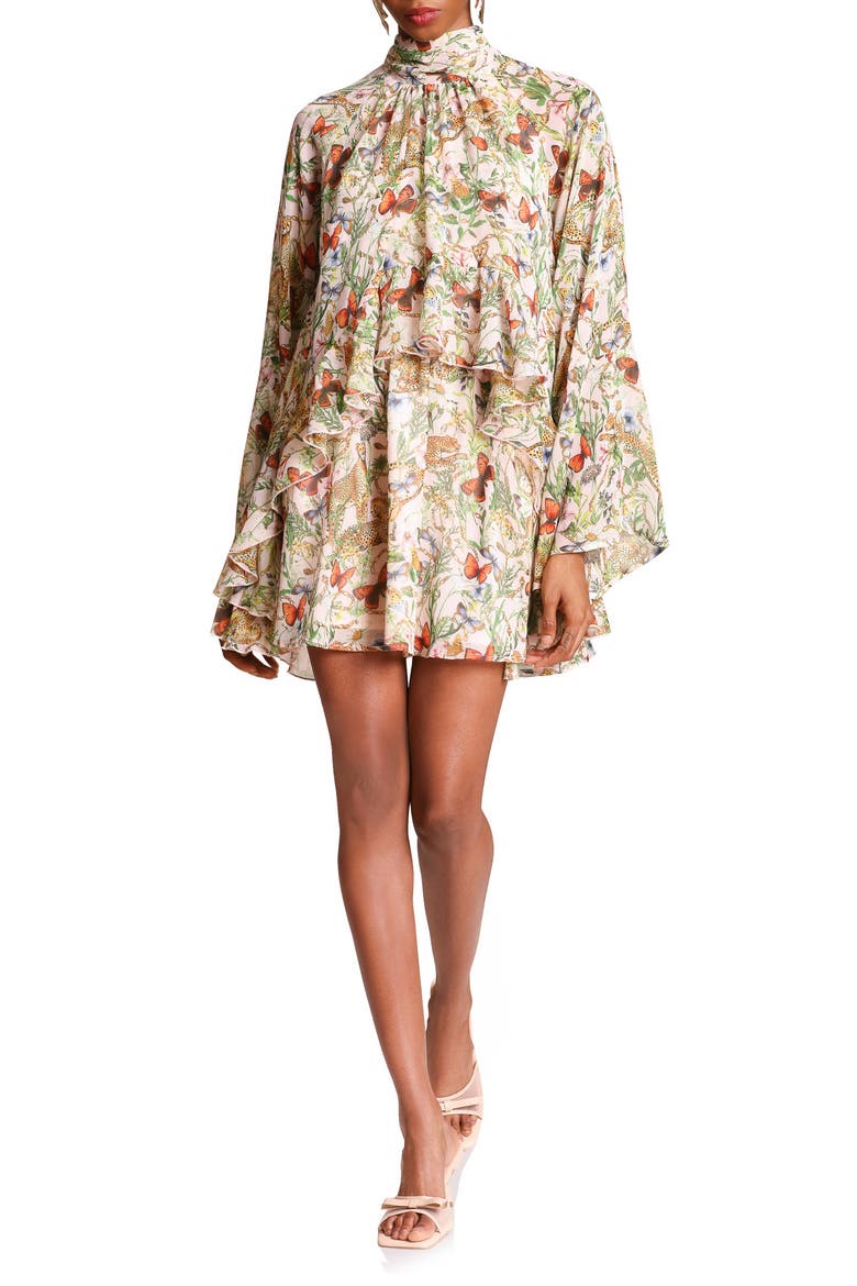Mixed Print Long Sleeve Minidress, Main, color, PINK CHEETAH SCARF