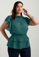 June + Vie Mockneck Ruffle Blouse