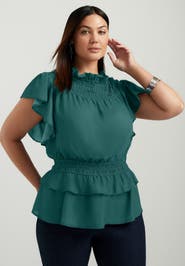 June + Vie Mockneck Ruffle Blouse