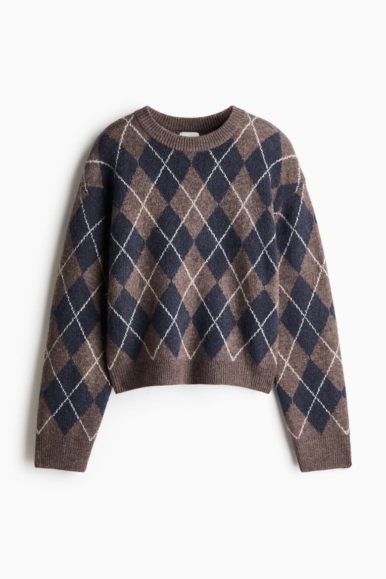 Oversized Knit Sweater, Alternate, color, Dark taupe/argyle
