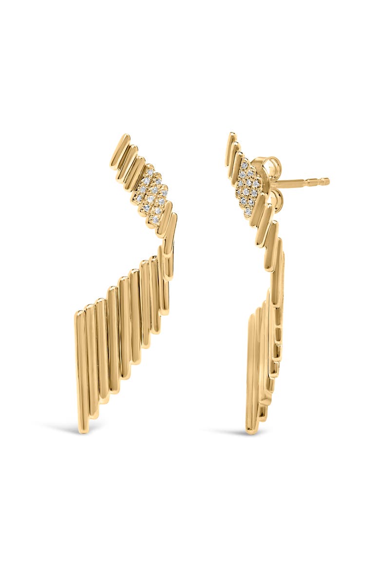14K Yellow Gold Plated  Silver Sculpted Diamond Accent Drop Earrings, Alternate, color, Yellow