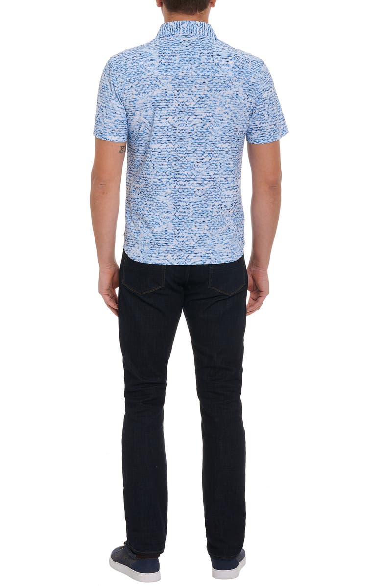Robert Graham Arctic Print Knit Stretch Short Sleeve Button-Up Shirt, Alternate, color, 