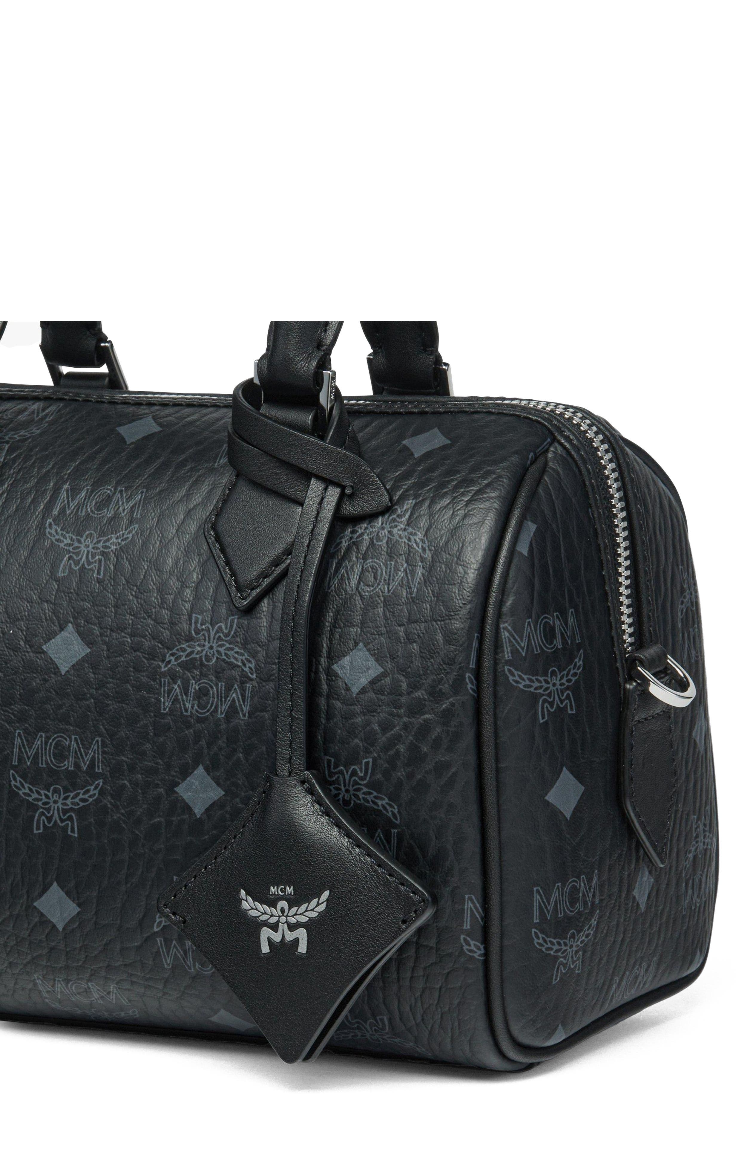 MCM Small Ella Boston Bag in Visetos, Alternate, color, Black