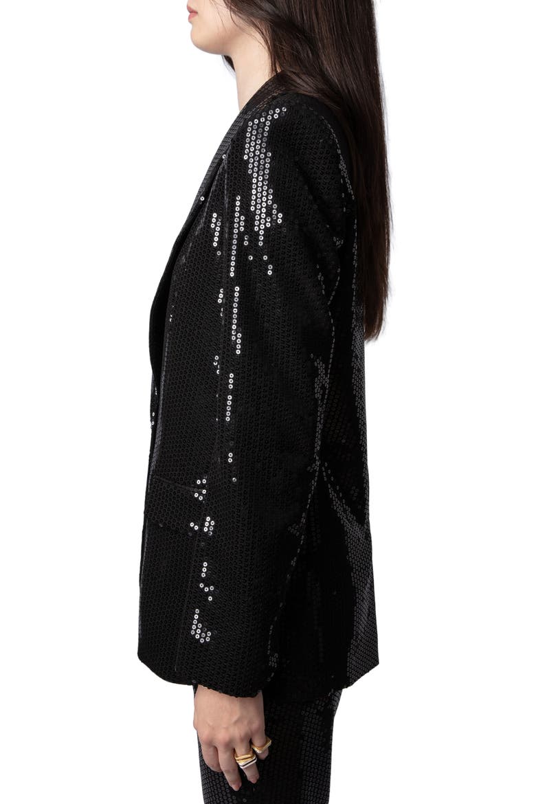 Vive Sequin Tuxedo Blazer, Alternate, color, NOIR