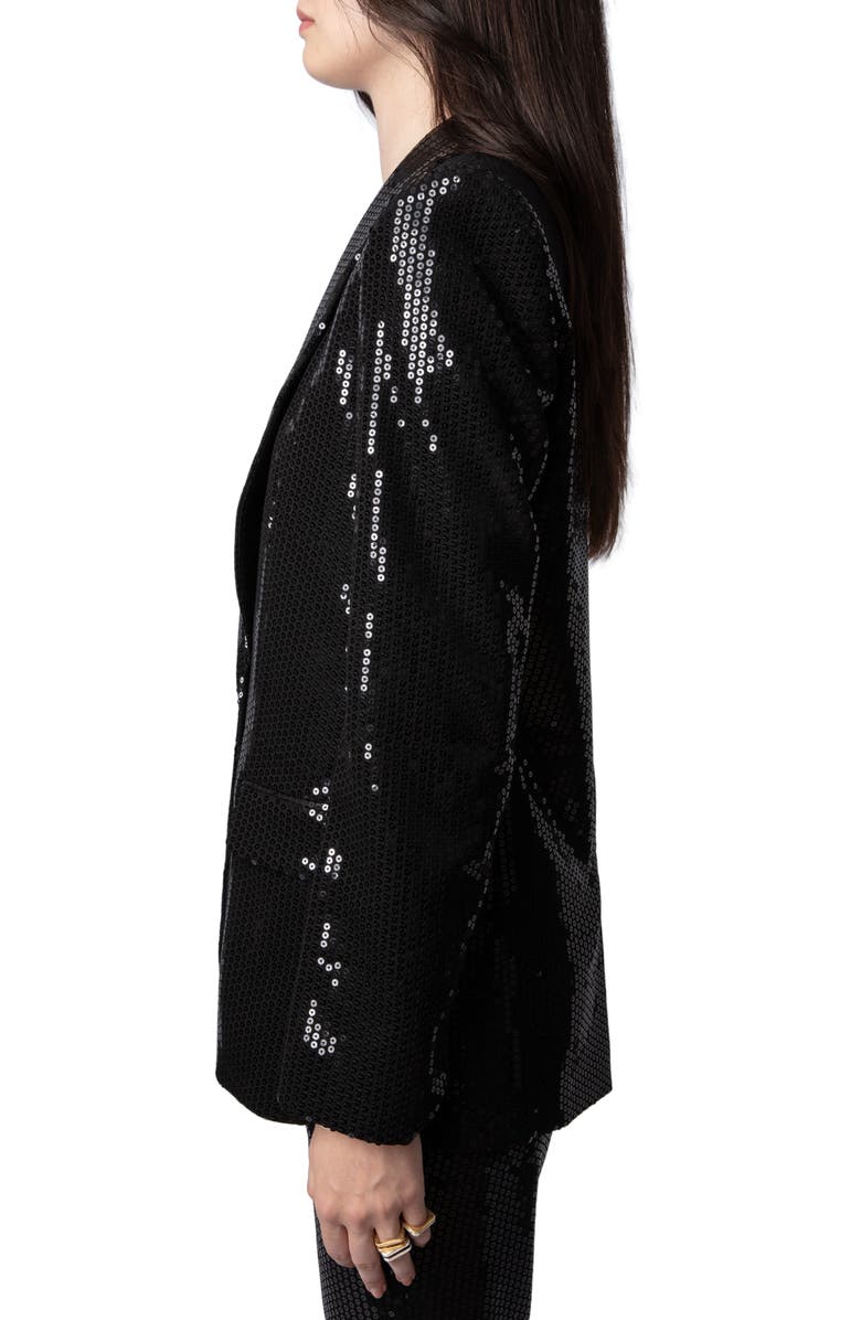 Zadig & Voltaire Vive Sequin Tuxedo Blazer, Alternate, color, Noir