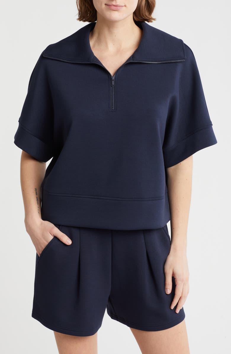 Whisper Quarter Zip Scuba Knit Top