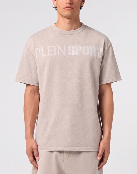 Washed Round Neck T-Shirt Crackle Scratch Men