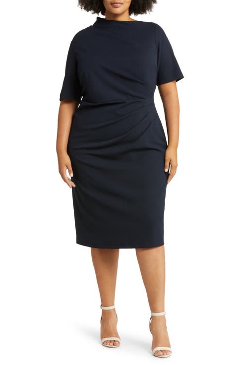 Drape Midi Sheath Dress (Plus Size)