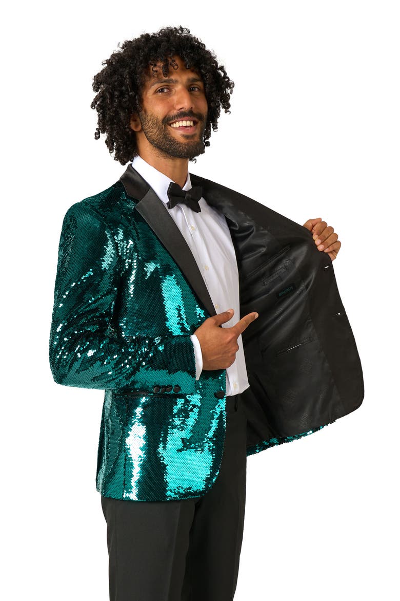 Terrific Teal Sequin Embellished Dinner Jacket, Alternate, color, TURQUOISE