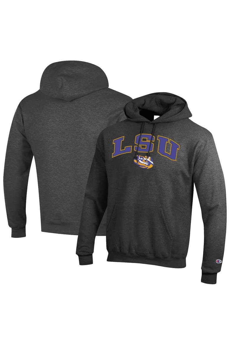 Men's Champion  Charcoal LSU Tigers Arch Over Logo Pullover Hoodie, Main, color, Charcoal