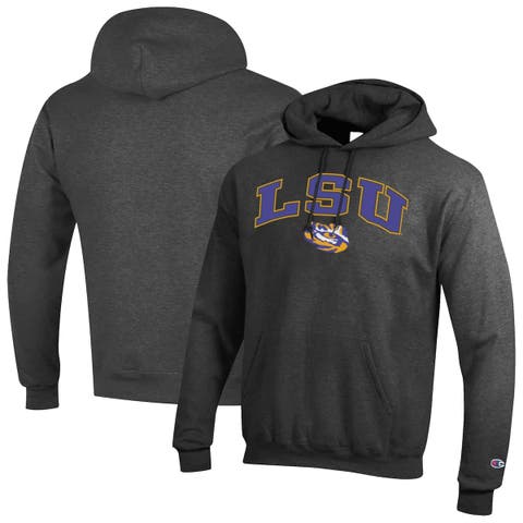 Men's Champion  Charcoal LSU Tigers Arch Over Logo Pullover Hoodie