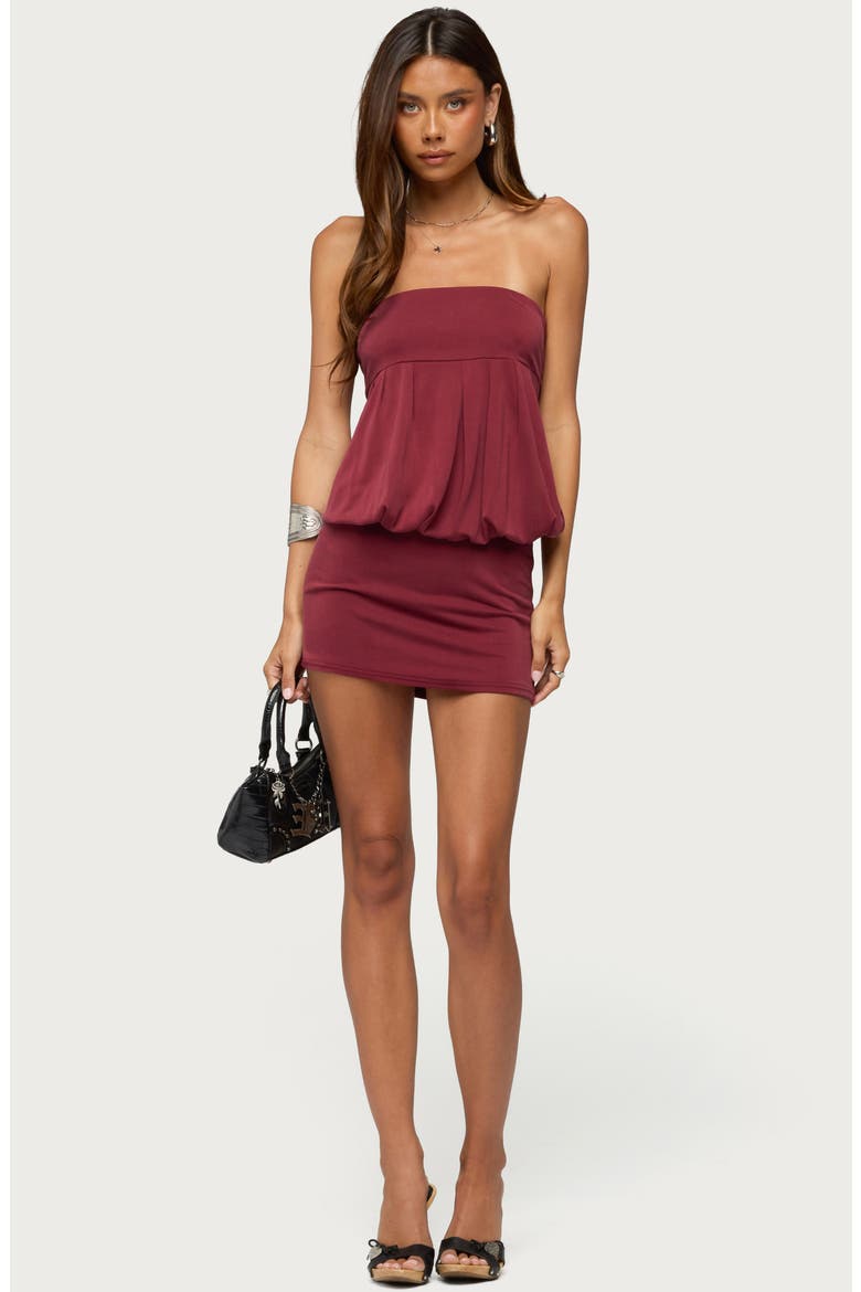 Alannah Strapless Open Back Minidress, Alternate, color, BURGUNDY
